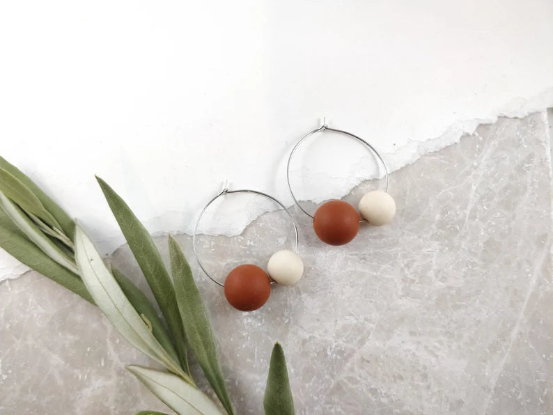 Silicone Bead Hoops, Rose Gold & Cream