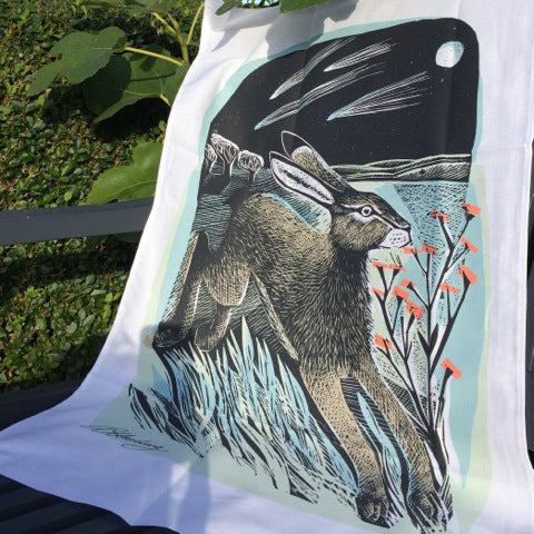 Shooting Star Winter Hare Tea Towel