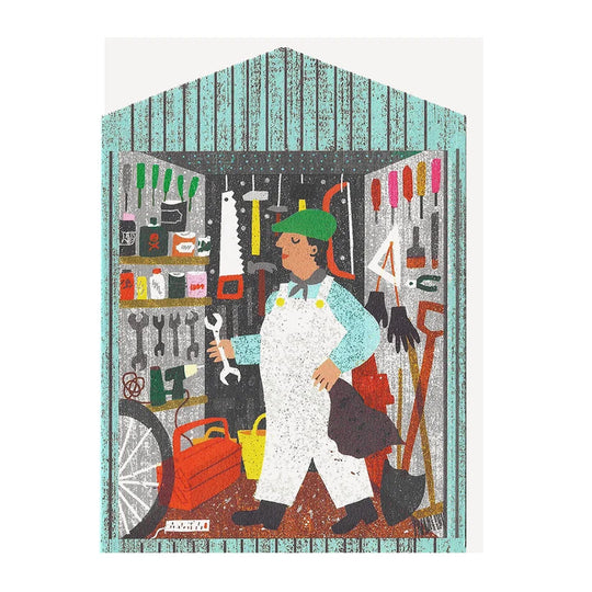 Man in Shed Shaped Card