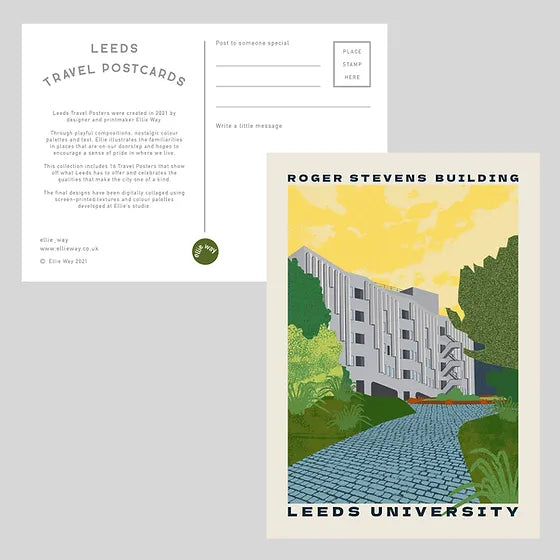 Roger Stevens Leeds University Postcard by Ellie Way