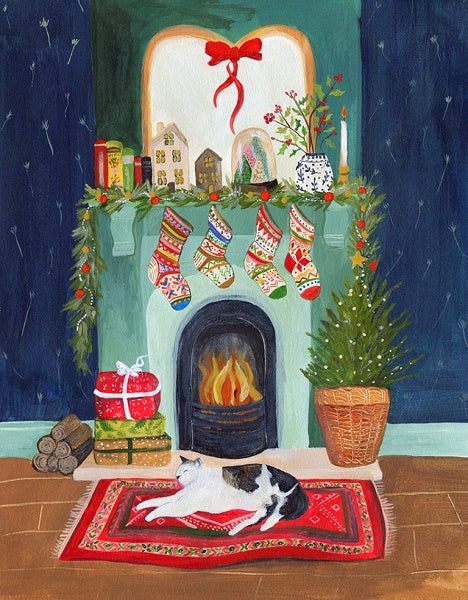 Fireplace Cat Greetings Card Pack