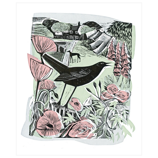 August Blackbird Greetings Card
