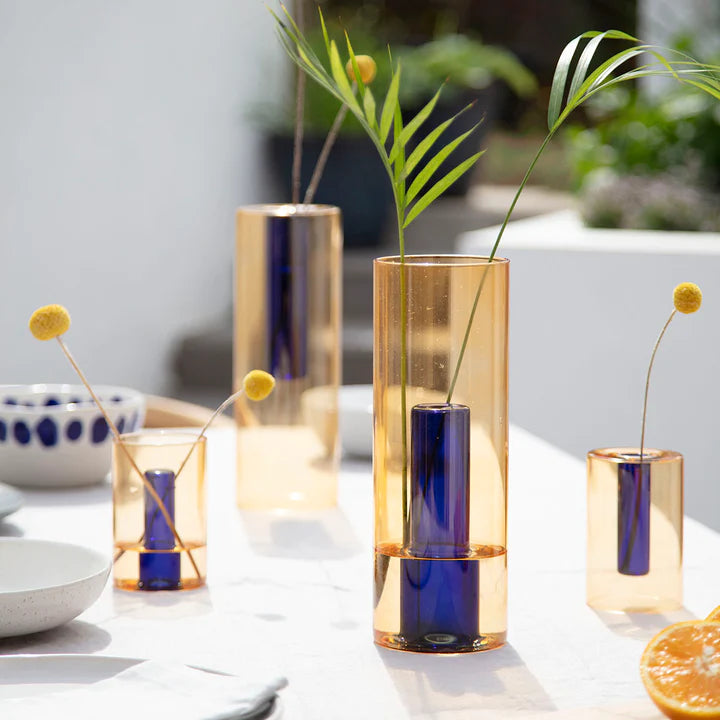 Reversible Glass Vase Small - Peach / Cobalt