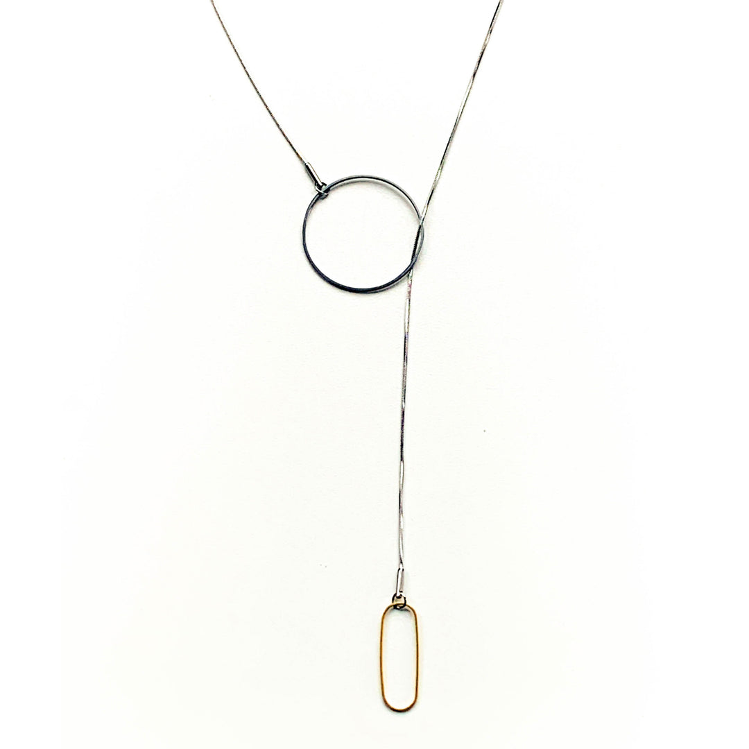 Steel and Brass Lariat H50 Necklace by Factory Floor Jewels