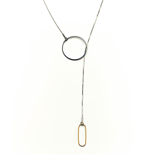 Steel and Brass Lariat H50 Necklace by Factory Floor Jewels