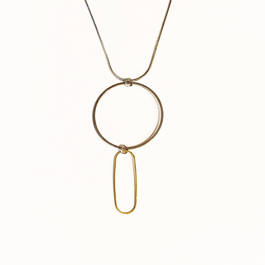 Steel and Brass Drop Pendant by Factory Floor Jewels