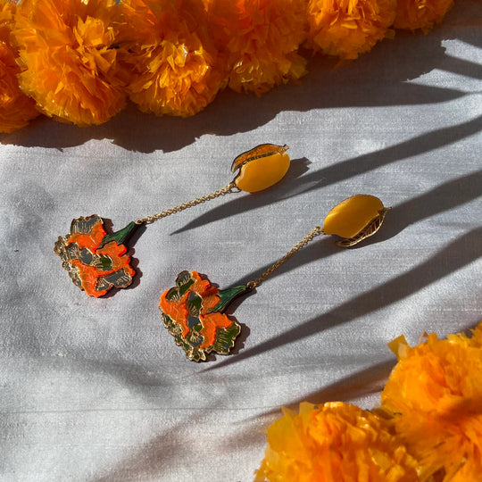 Hanging Mangoes & Marigold Earrings by Anisha Parmar