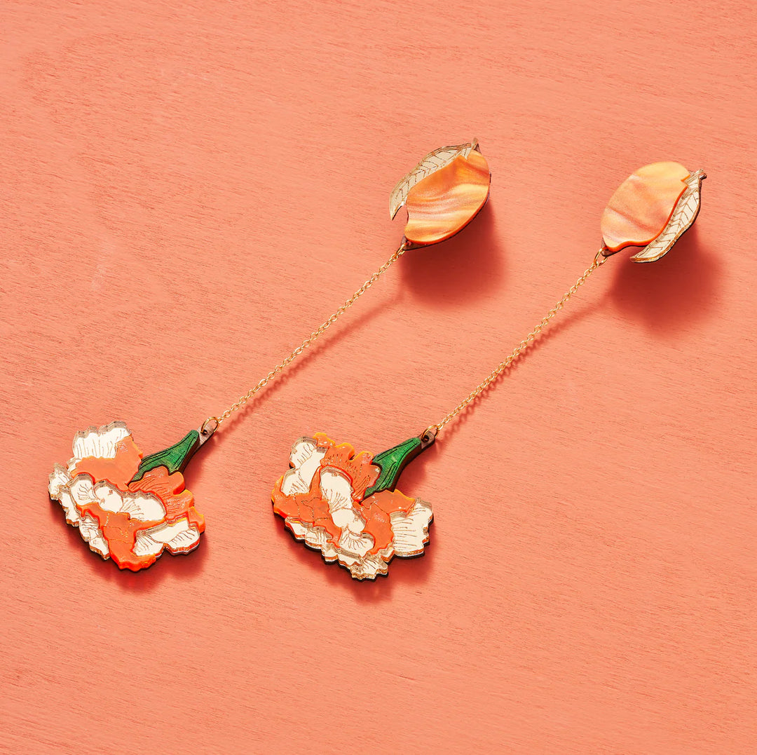 Hanging Mangoes & Marigold Earrings by Anisha Parmar
