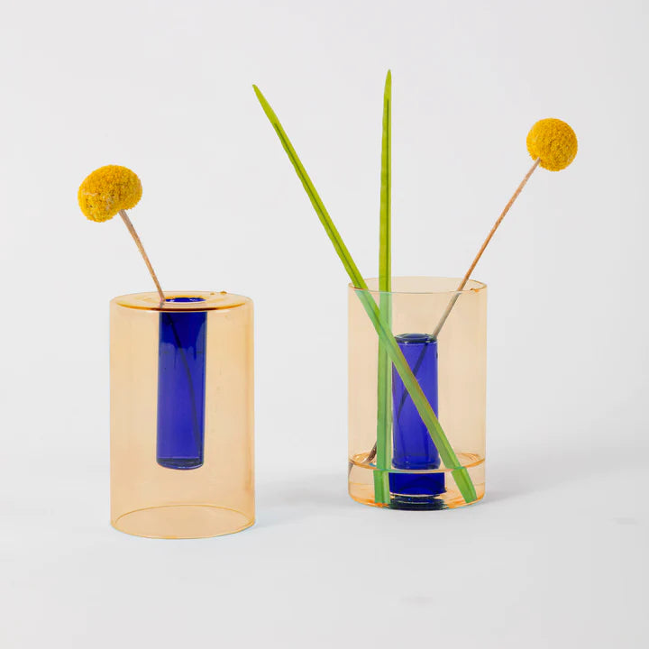 Reversible Glass Vase Small - Peach / Cobalt