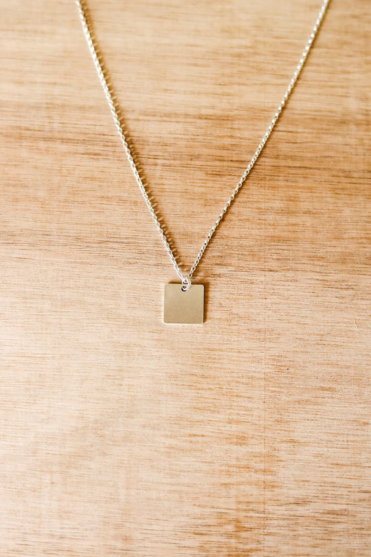 Square Pendant Silver Necklace