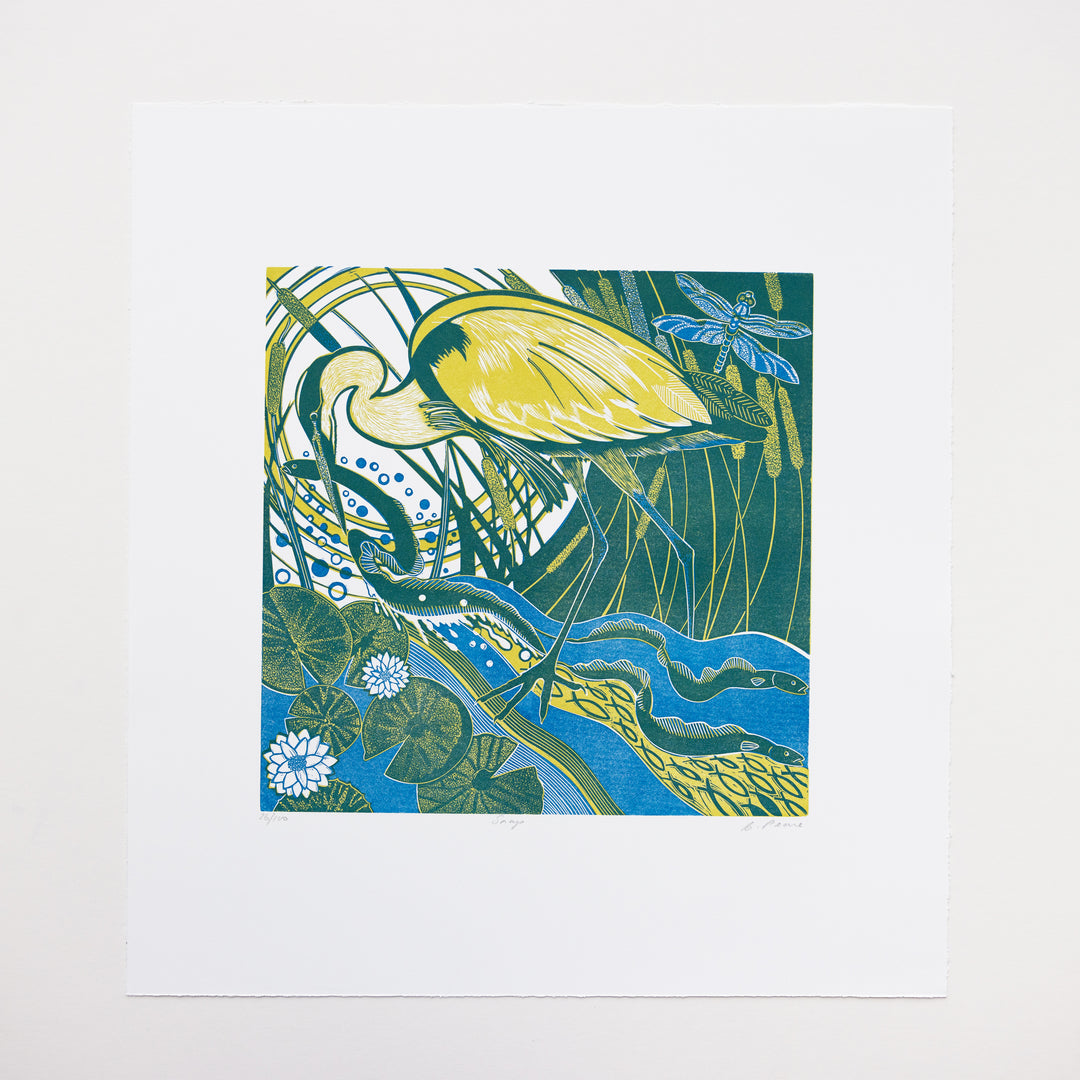 Babs Pease Snap Linocut Framed