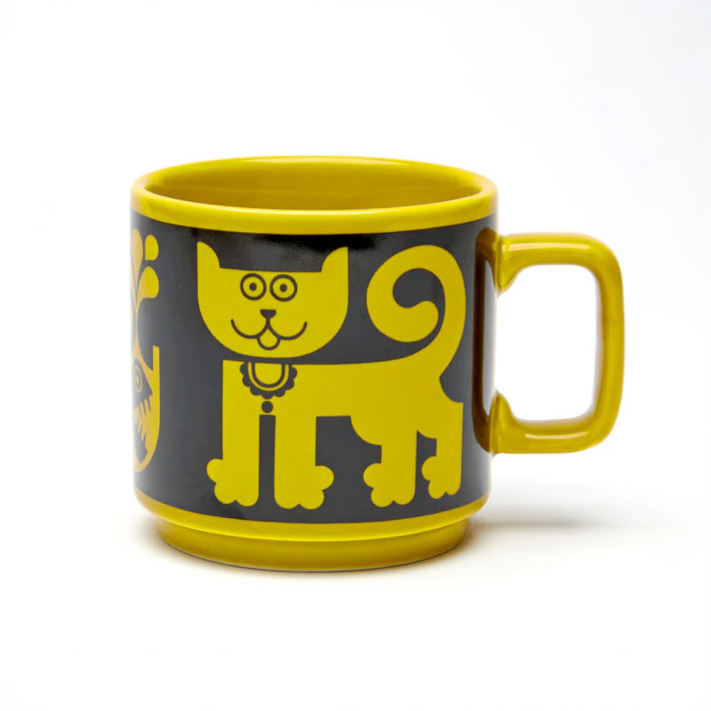 Hornsea Mug Cat and Pirhana Chartreuse