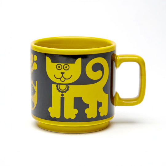 Hornsea Mug Cat and Pirhana Chartreuse