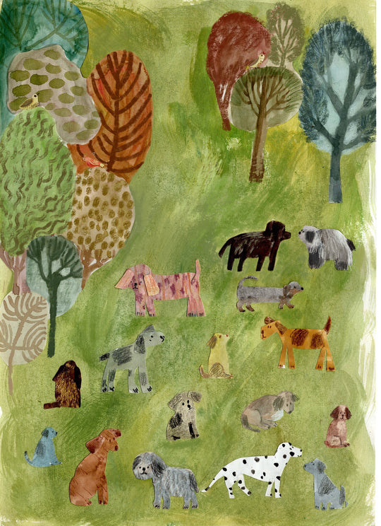 Dogs in the Park Greetings Card by Nicola Clarke