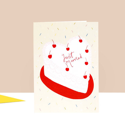 Just Married Cake Greetings Card byLittle Black Cat Illustrated