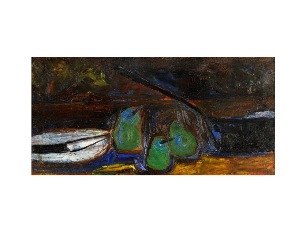 William Scott, Three Pears, Pan, Plate and Knife, 1955