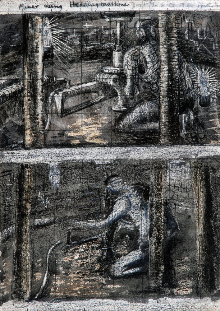 Henry Moore, Miner Using Heading Machine, page from Coalmine Sketchbook, 1942