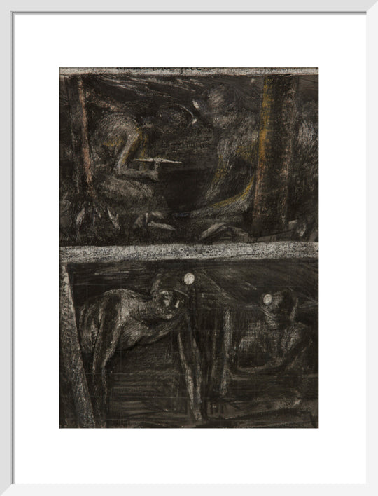 Henry Moore, Miners Working at Coalface and study for 'At the Coalface', page from Coalmine Sketchbook, 1942