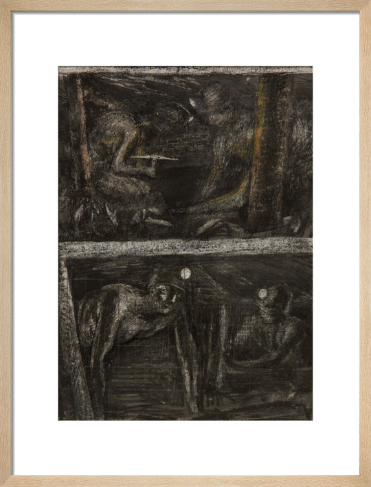 Henry Moore, Miners Working at Coalface and study for 'At the Coalface', page from Coalmine Sketchbook, 1942