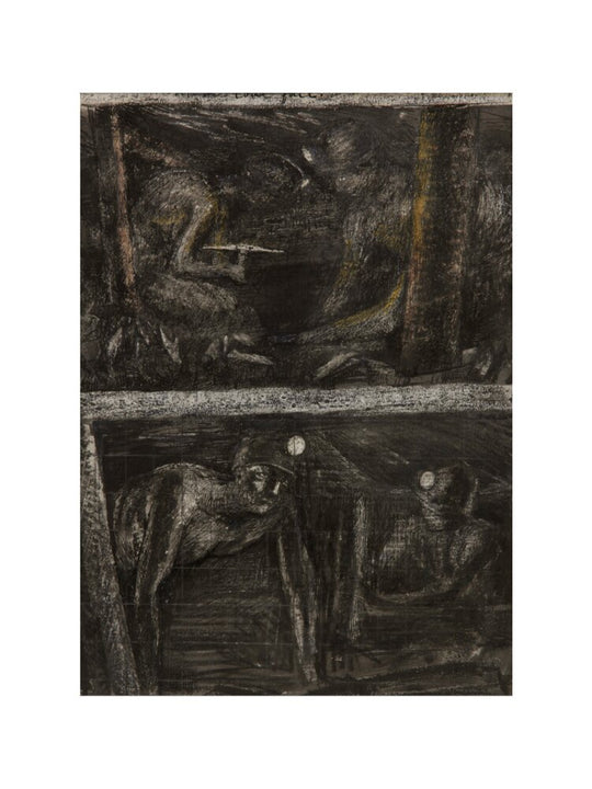Henry Moore, Miners Working at Coalface and study for 'At the Coalface', page from Coalmine Sketchbook, 1942