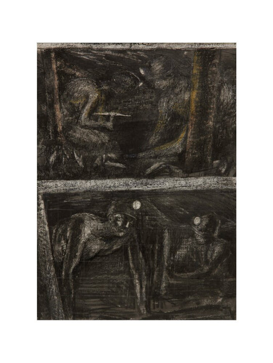 Henry Moore, Miners Working at Coalface and study for 'At the Coalface', page from Coalmine Sketchbook, 1942