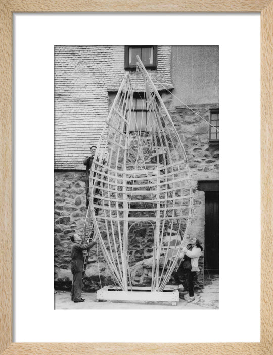 Barbara Hepworth working on the first stage of Winged Figure prototype, 1962.