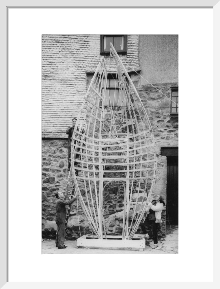 Barbara Hepworth working on the first stage of Winged Figure prototype, 1962.