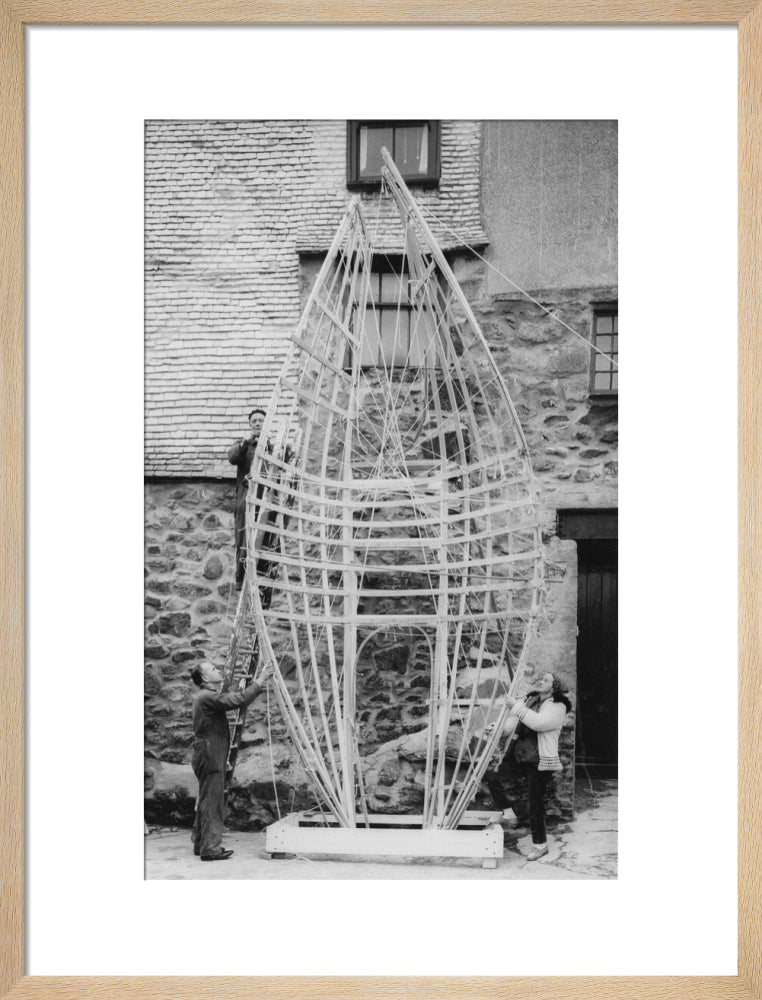 Barbara Hepworth working on the first stage of Winged Figure prototype, 1962.