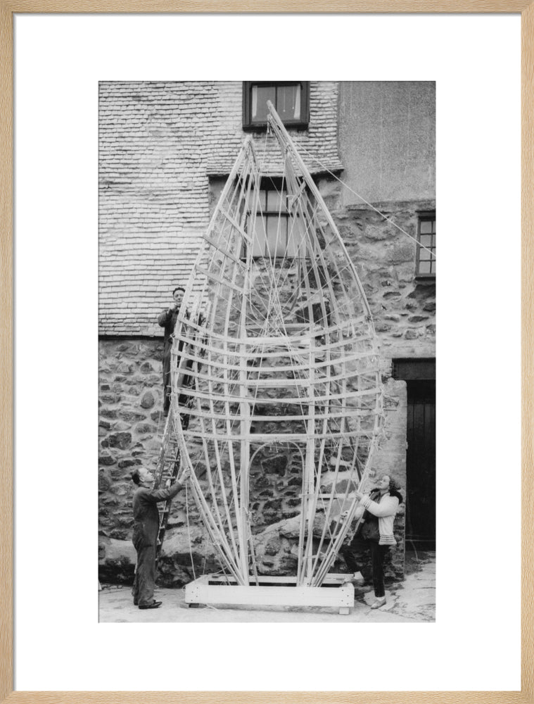 Barbara Hepworth working on the first stage of Winged Figure prototype, 1962.