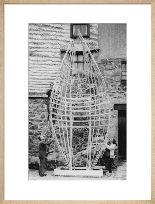 Barbara Hepworth working on the first stage of Winged Figure prototype, 1962.