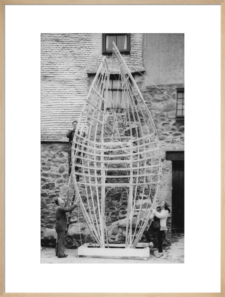 Barbara Hepworth working on the first stage of Winged Figure prototype, 1962.