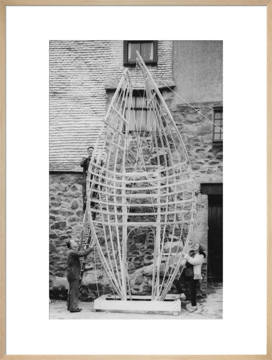 Barbara Hepworth working on the first stage of Winged Figure prototype, 1962.