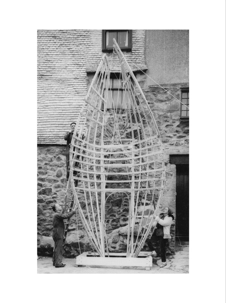 Barbara Hepworth working on the first stage of Winged Figure prototype, 1962.