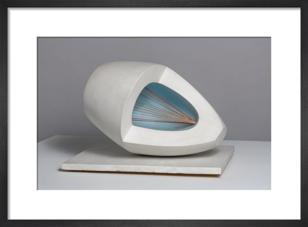 Barbara Hepworth, Sculpture with Colour (Oval Form) Pale Blue and Red, 1943, painted wood and strings. (art print, small, black)
