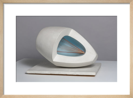 Barbara Hepworth, Sculpture with Colour (Oval Form) Pale Blue and Red, 1943, painted wood and strings. (art print, small, natural)