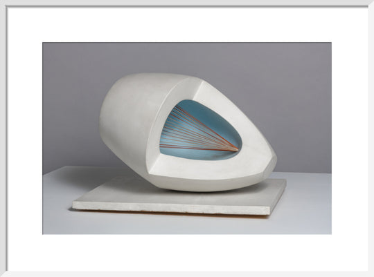 Barbara Hepworth, Sculpture with Colour (Oval Form) Pale Blue and Red, 1943, painted wood and strings. (art print, medium, white)