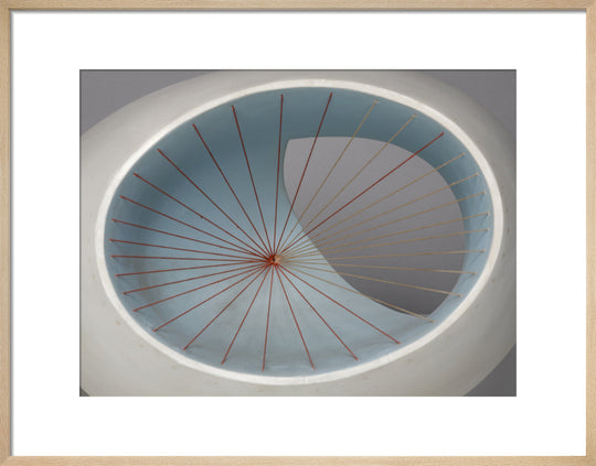 Barbara Hepworth, Sculpture with Colour (Oval Form) Pale Blue and Red, 1943, painted wood and strings. (art print, medium, natural)