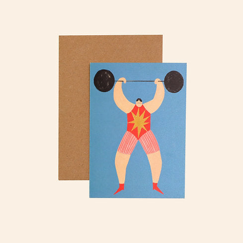Strong Man Greetings Card byLittle Black Cat Illustrated