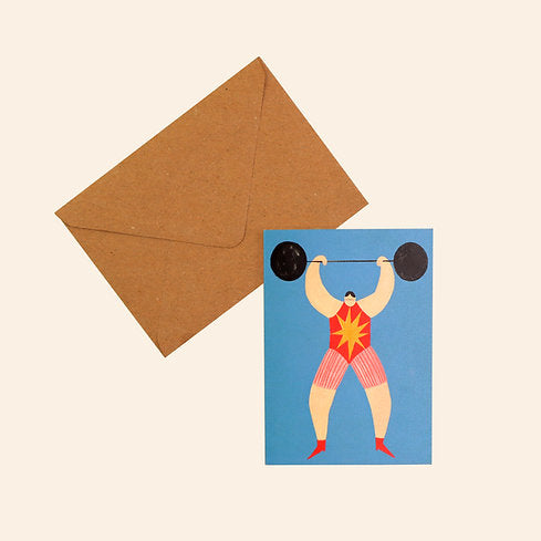 Strong Man Greetings Card byLittle Black Cat Illustrated