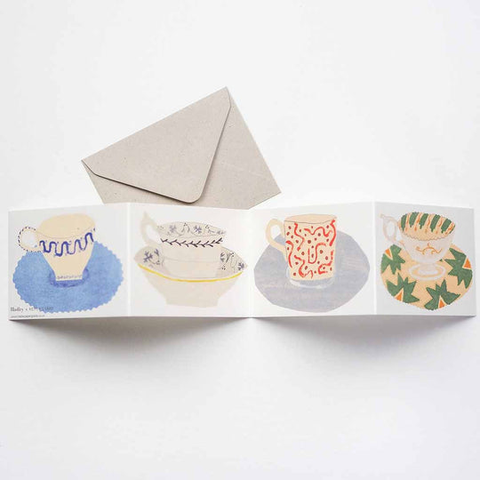 Tea Cups and Saucers Greetings Card