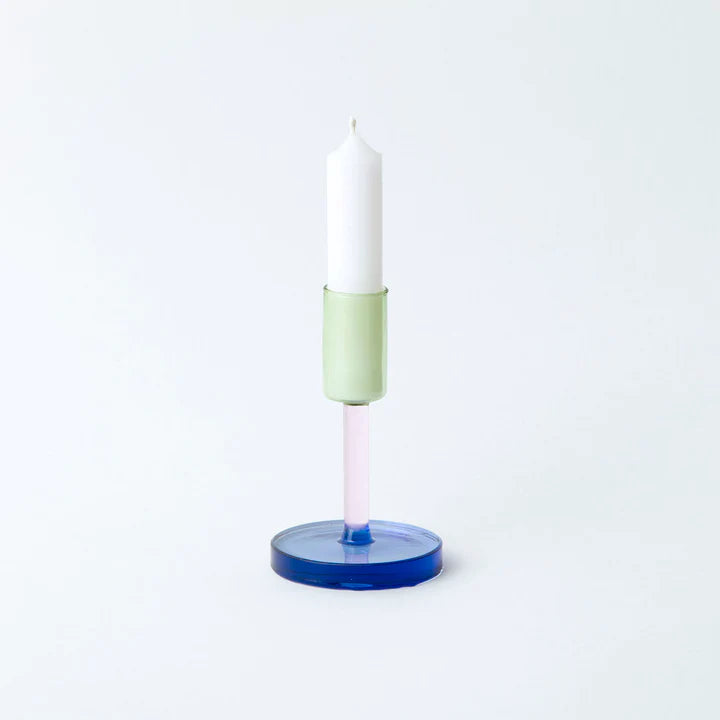 Medium Glass Candlestick Pink / Green