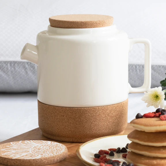 Large Cork & Ceramic Teapot, Cream