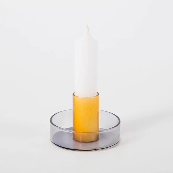 Small Glass Candle Holder Grey / Orange