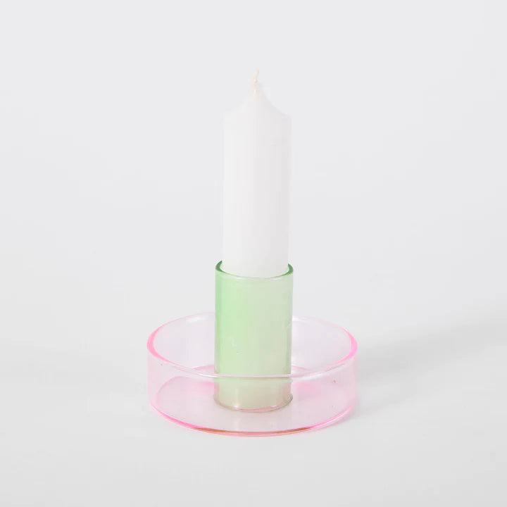 Small Glass Candle Holder Pink / Green